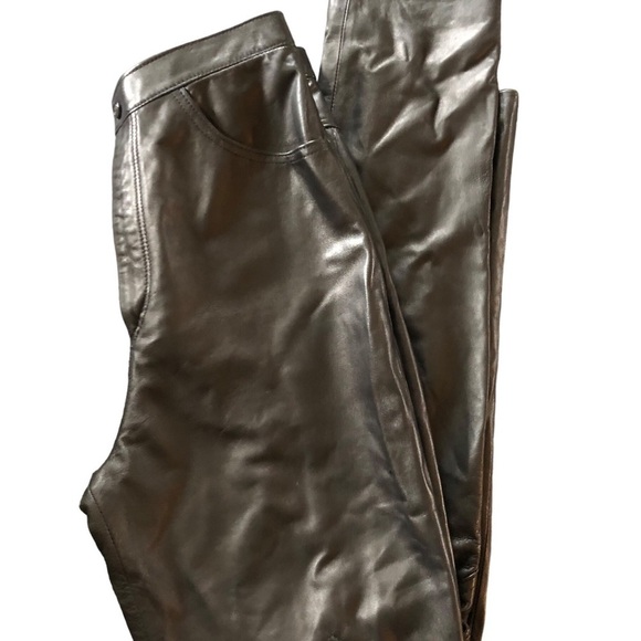 VTG Le Cuir Niko Leather Butter Soft High Waisted Trouser Pant Sz. 14 Black - Picture 5 of 10